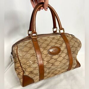 Celine | vintage brown/tan monogram suede-leather Horse Carriage boston bag